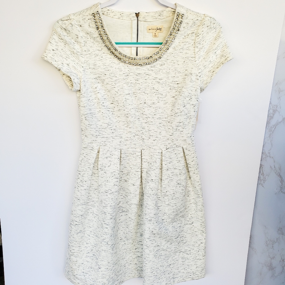 Maison Jules Fit and Flare Jeweled Neckline Dress